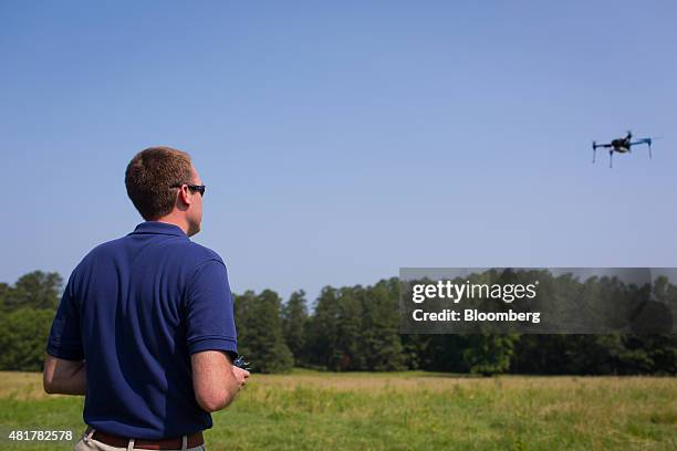 PrecisionHawk employee demonstrates a drone featuring LATAS in Durham, North Carolina, U.S., on Tuesday, July 7, 2015. Google Inc. Is joining some of...