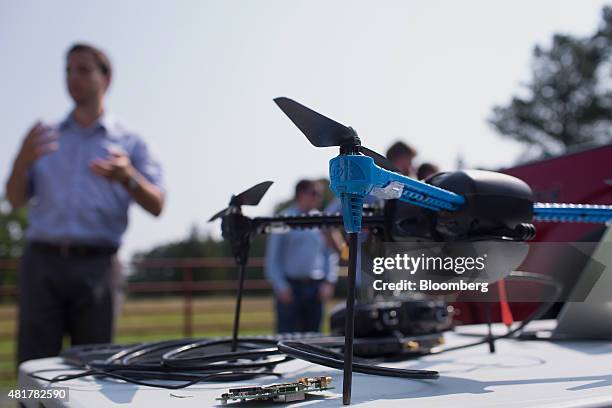 Drone featuring LATAS is prepared for a demonstration in Durham, North Carolina, U.S., on Tuesday, July 7, 2015. Google Inc. Is joining some of the...