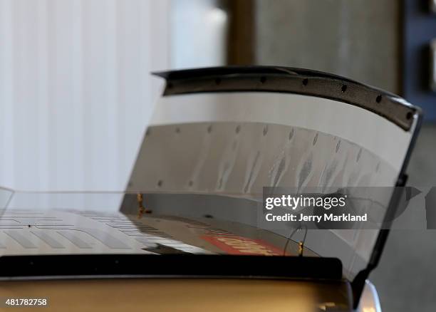 Detailed view of the rear spoiler being used during practice for the NASCAR Sprint Cup Series Crown Royal Presents the Jeff Kyle 400 at the Brickyard...