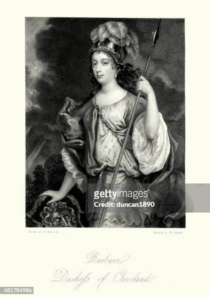 stockillustraties, clipart, cartoons en iconen met barbara palmer, 1st duchess of cleveland - restauratiestijl