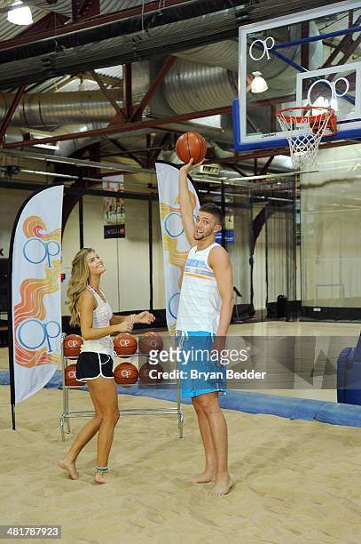 Model Nina Agdal and professional basketball player Chandler Parsons play basketball as Op, Nina Agdal & Chandler Parsons kick off Spring on March...
