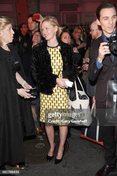 Actress Gretchen Mol seen on Norfolk Street after the evacuation of Soho Rep's 2014 Spring Fete at The Angel Orensanz Foundation by the New York Fire...