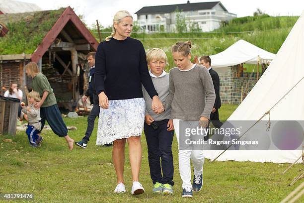 Crown Princess Mette-Marit of Norway, Prince Sverre Magnus of Norway and Princess Ingrid Alexandra of Norway Attend The Saint Olav Festival on July...