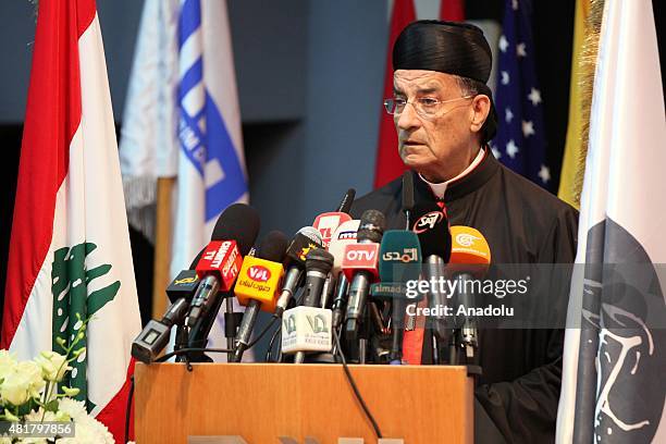 Maronite Patriarch of Antioch Bechara Boutros al-Rahi speaks during the opening session of the Christians of the Orient conference on Friday at...