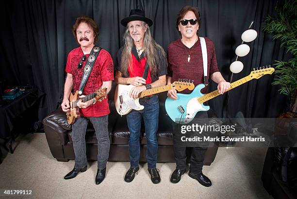Tom Johnston, Patrick Simmons, John McFee of The Doobie Brothers are photographed at the Quebec Music Festival in Quebec City for Self Assignment on...