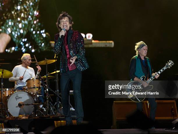 Mick Jagger of 'The Rolling Stones' is photographed at the Quebec Music Festival in Quebec City for Self Assignment on July 16, 2015.