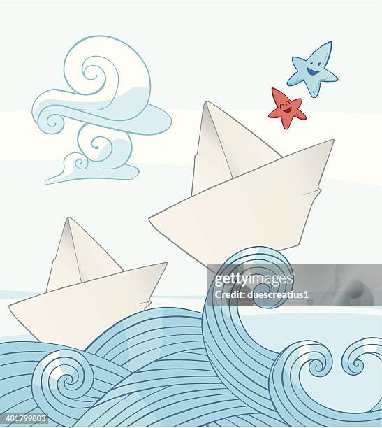 little sea paper boats - paper boat stock illustrations