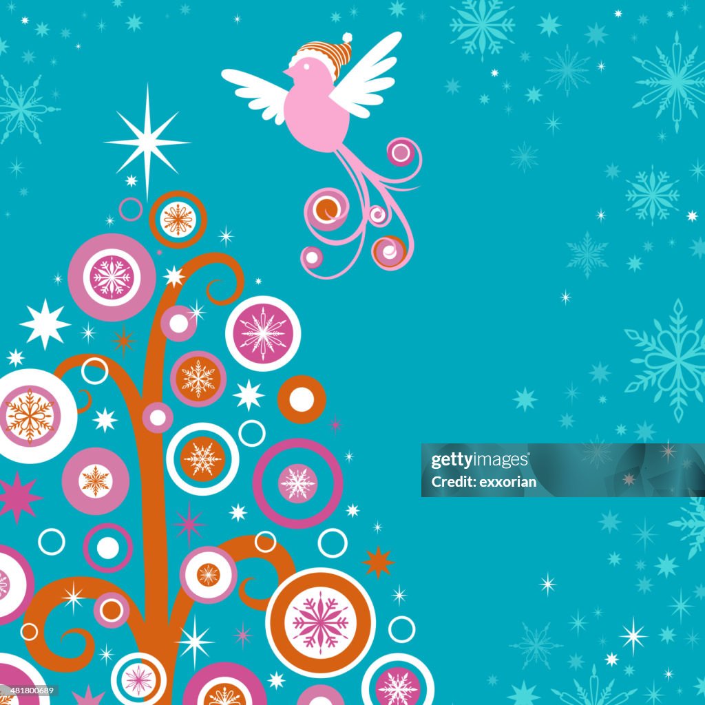 Whimsical Christmas Tree and Bird