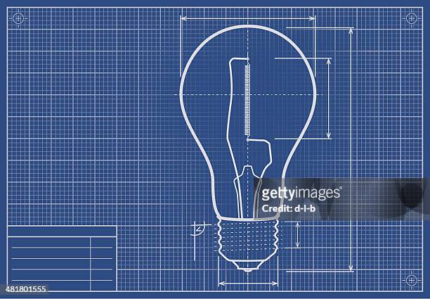 stockillustraties, clipart, cartoons en iconen met drafted light bulb on blueprint paper - intellectueel eigendom