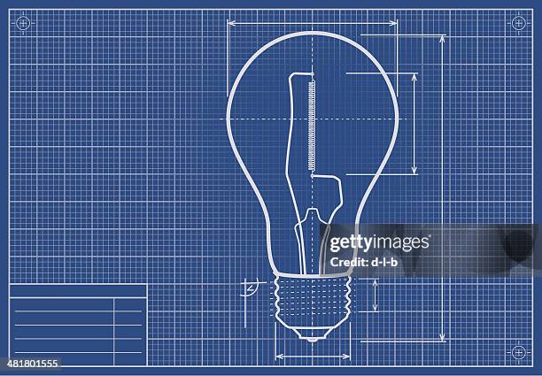 drafted light bulb on blueprint paper - blueprint stock illustrations