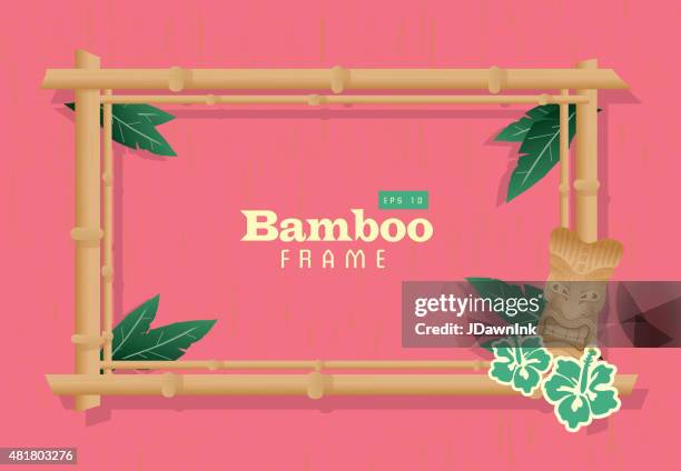 retro wooden bamboo frame - hibiscus flower pattern stock illustrations