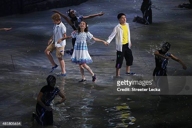 Children perform during the Opening Ceremony of the 16th FINA World Championships at TatNeft Arena on July 24, 2015 in Kazan, Russia.