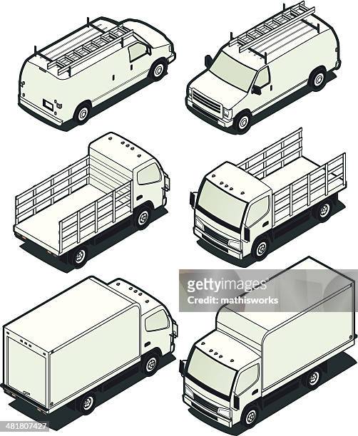 stockillustraties, clipart, cartoons en iconen met isometric light trucks - driekwartlengte