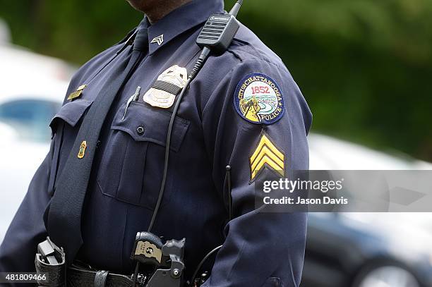 Members of the Chattanooga Police Department arrive at the funeral of Marine Staff Sgt. David Allen Wyatt on July 24, 2014 in Chattanooga, Tennessee....