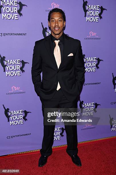 Actor Wesley Jonathan arrives at the Los Angeles premiere of "Make Your Move" at Pacific Theaters at the Grove on March 31, 2014 in Los Angeles,...