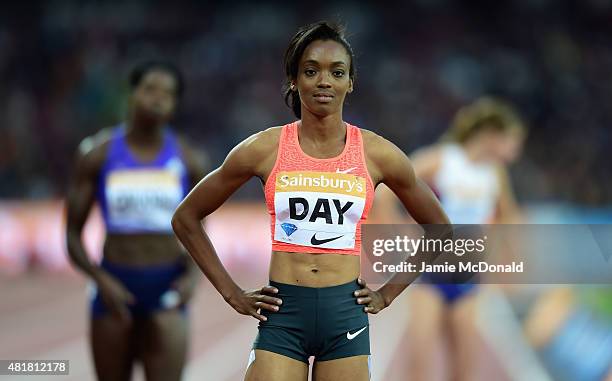 Christine Day of Jamaica waves to the crowd prior to competing in the Womens 400m during day one of the Sainsbury's Anniversary Games at The Stadium...