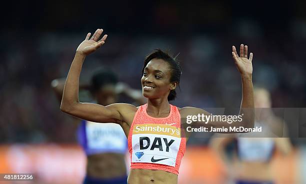 Christine Day of Jamaica waves to the crowd prior to competing in the Womens 400m during day one of the Sainsbury's Anniversary Games at The Stadium...