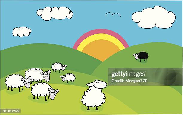 bildbanksillustrationer, clip art samt tecknat material och ikoner med black sheep of the family - vector - vit lamm