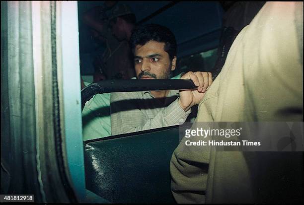 Prime suspect of the 1993 Mumbai bomb blasts case Yakub Abdul Razak Memon being produced at Patiala House Court on August 17, 1994 in New Delhi,...