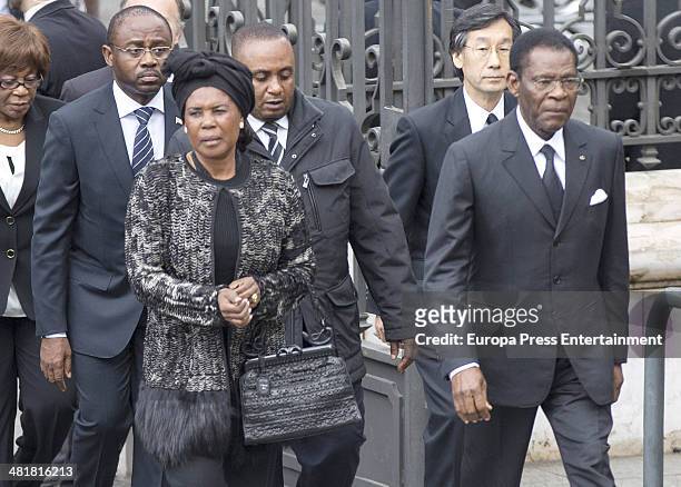 Guinea Equatorial's President Teodoro Obiang Nguema Mbasogo arrives the state funeral ceremony for former Spanish prime minister Adolfo Suarez at the...