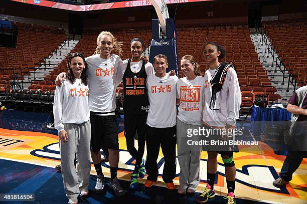 Head Coach Sandy Brondello, Brittney Griner, Candice Dupree and DeWanna Bonner of the Western Conference All-Stars pose for a photo during WNBA...