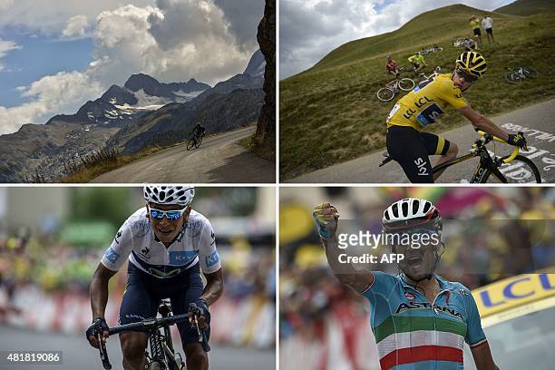 Combination of pictures shows France's Pierre Rolland riding in a breakaway ; Great Britain's Christopher Froome, wearing the overall leader's yellow...