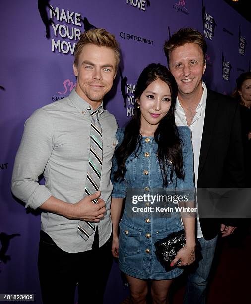 Actors Derek Hough, BoA and writer/director Duane Adler arrive at a screening of "Make Your Move" at The Pacific Theatre at The Grove on March 31,...