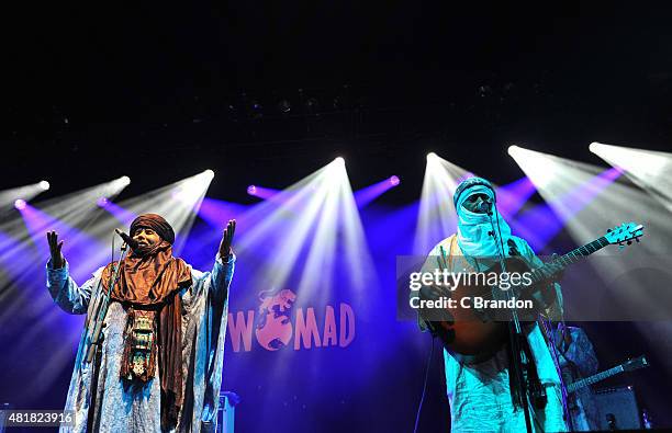 Tinariwen perform on stage during Day 1 of the Womad Festival at Charlton Park on July 24, 2015 in Wiltshire, England.