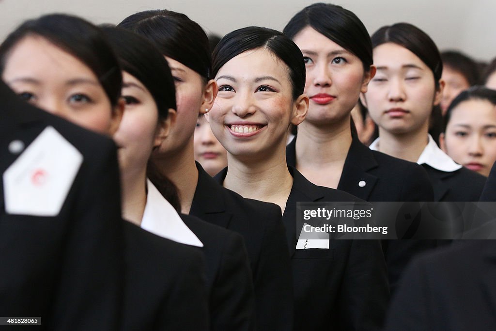 Japan Airlines Co. New Employees Take Part In Initiation Ceremony