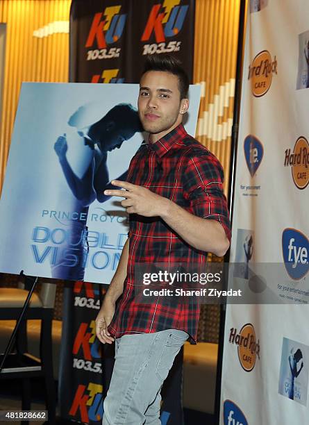 Prince Royce attends the "Double Vision" album release event at Hard Rock Cafe Yankee Stadium on July 24, 2015 in New York City.