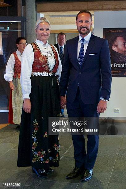 Crown Princess Mette-Marit of Norway and Crown Prince Haakon of Norway attend The Saint Olav Festival on July 24, 2015 in Stiklestad, Norway.