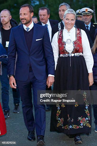 Crown Prince Haakon of Norway and Crown Princess Mette-Marit of Norway attend The Saint Olav Festival on July 24, 2015 in Stiklestad, Norway.