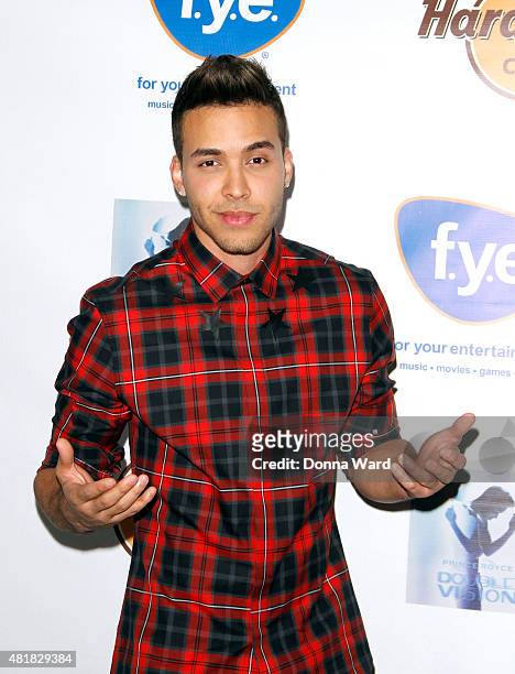 Prince Royce poses before greeting fans at the "Double Vision" album release event at Hard Rock Cafe Yankee Stadium on July 24, 2015 in New York City.