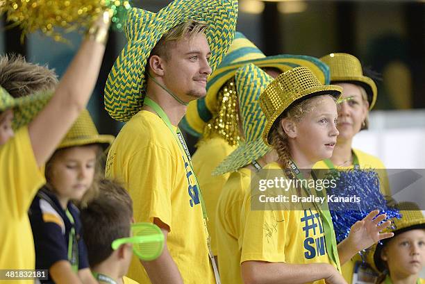 Fans show their colours during the 2014 Australian Swimming Championships at Brisbane Aquatic Centre on April 1, 2014 in Brisbane, Australia.