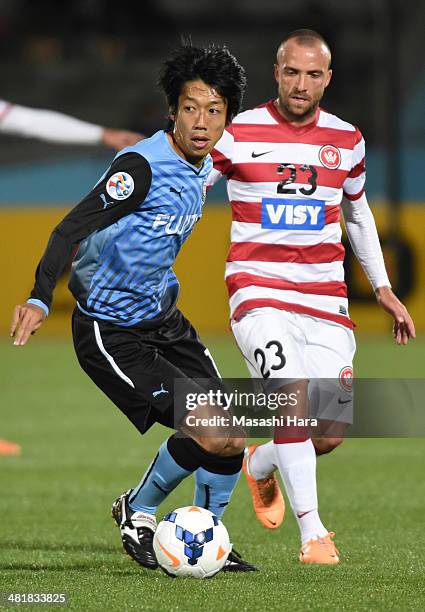 Kengo Nakamura of Kawasaki Frontale in action during the AFC Champions League Group H match between Kawasaki Frontale and Western Sydney Wanderers at...