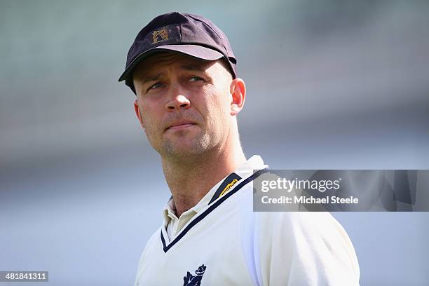 Jonathan Trott of Warwickshire making his first senior appearance since the tour of Australia during the friendly match between Warwickshire and...