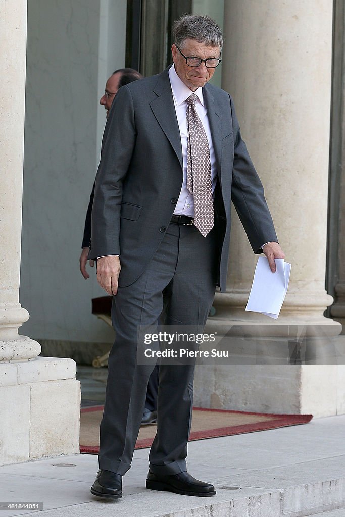 French President Francois Hollande Receives Bill Gates At Elysee Palace