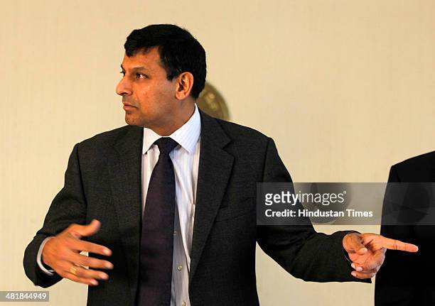 Reserve Bank of India Governor Raghuram Rajan during announcing the first bimonthly monetary policy statement at the RBI headquarters on April 1,...