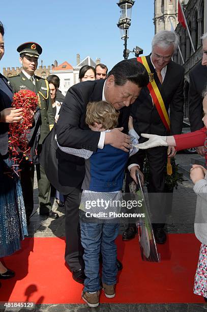 Chinese President Xi Jinping arrives for an official visit on April 1, 2014 in Bruges, Belgium.