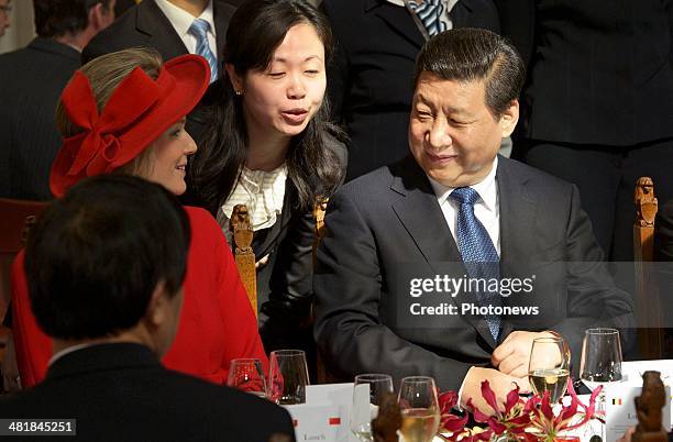 Queen Mathilde and Chinese President Xi Jinping during a reception on April 1, 2014 in Bruges, Belgium.