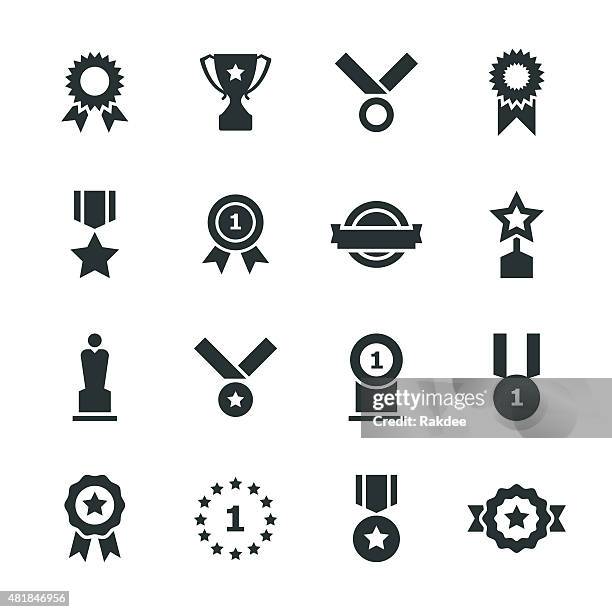 stockillustraties, clipart, cartoons en iconen met award silhouette icons - medaille