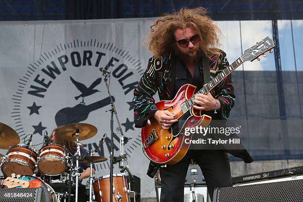 Jim James of My Morning Jacket as they perform a surprise show during the 2015 Newport Folk Festival at Fort Adams State Park on July 24, 2015 in...