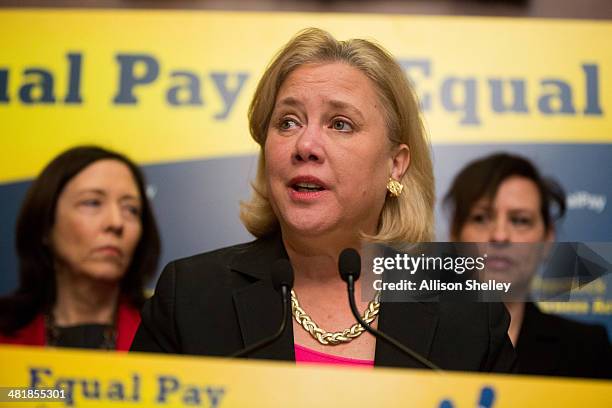 Sen. Mary Landrieu speaks during a press conference to urge Congress to pass the Paycheck Fairness Act, on Capitol Hill April 1, 2014 in Washington,...