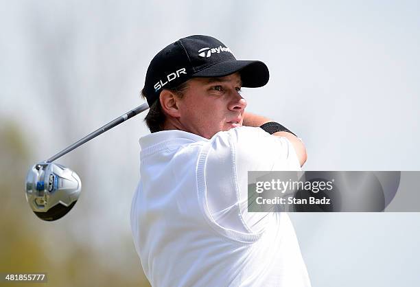 Roland Thatcher plays a shot on the second hole during the final round of the Web.com Tour Chitimacha Louisiana Open Presented by NACHER at Le...