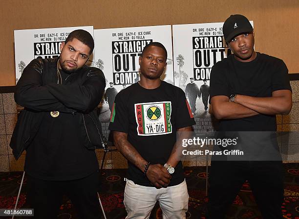 Actors O'Shea Jackson Jr., Jason Mitchell, and Corey Hawkins attend "Straight Outta Compton" VIP Screening With Director/ Producer F. Gary Gray,...