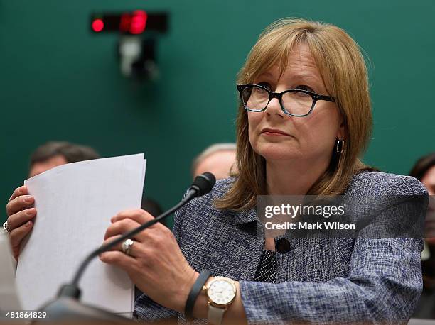 General Motors Company CEO Mary Barra testifies during a House Energy and Commerce Committee hearing on Capitol Hill, on April 1, 2014 in Washington,...