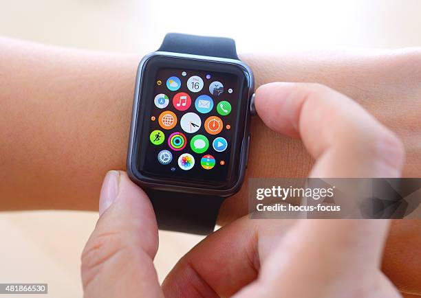 using black apple watch sport - apple watch stock pictures, royalty-free photos & images