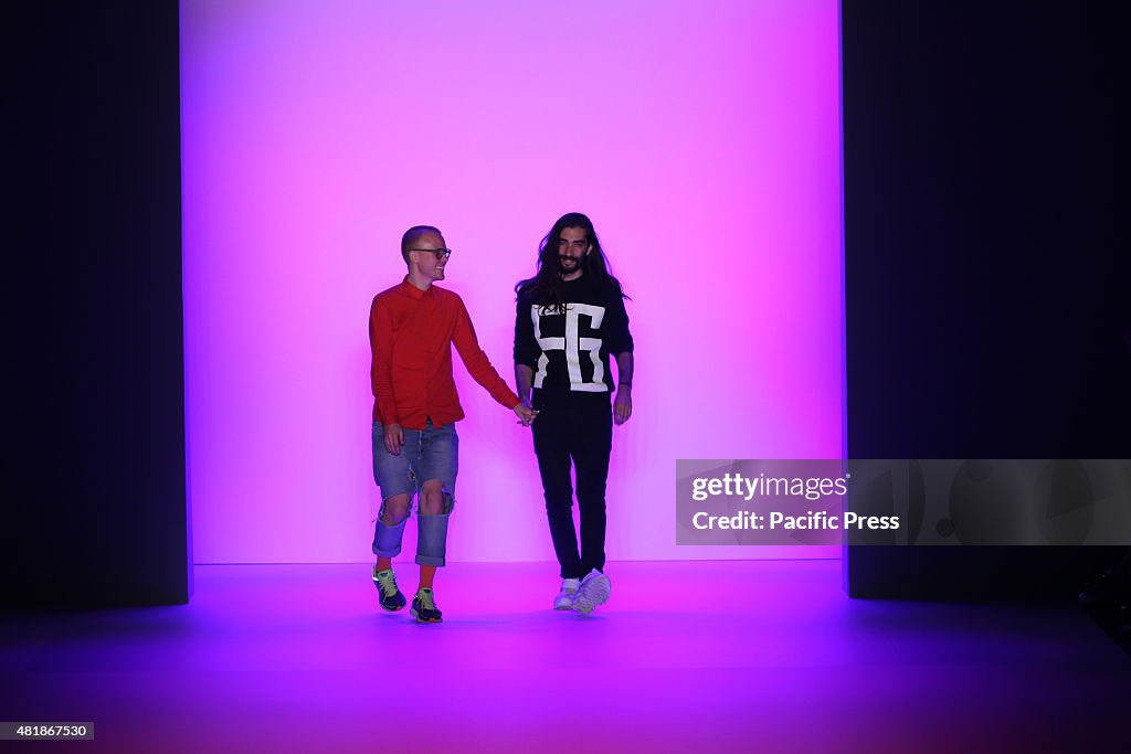 The models present the collection of Fydor Golan during the...