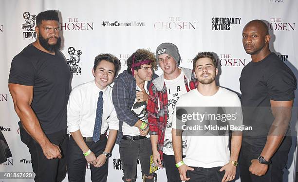 Mars Crain, Joseph Hernandez, J.C Caylen, Corey La Barrie, Dominic DeAngelis and Liron Wilson arrive at the world premiere of the movie "THE CHOSEN"...