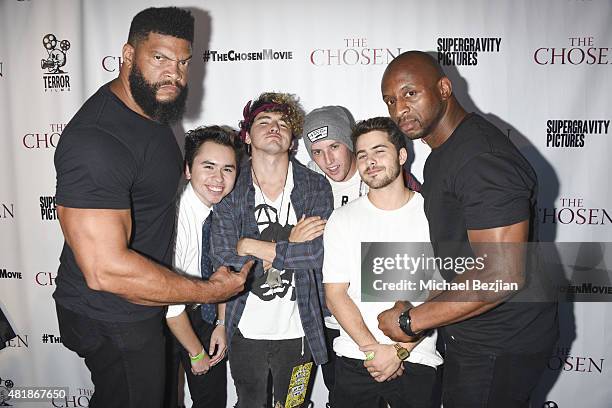 Mars Crain, Joseph Hernandez, J.C Caylen, Corey La Barrie, Dominic DeAngelis and Liron Wilson arrive at the world premiere of the movie "THE CHOSEN"...